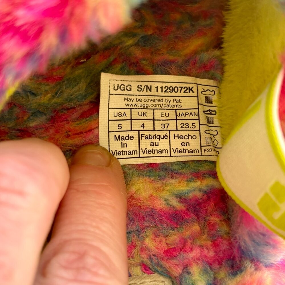 UGG Fluff Yeah Pixelate Slide Slipper Tie Dye Rainbow Slingback Womens Size 5 US - Picture 5 of 6